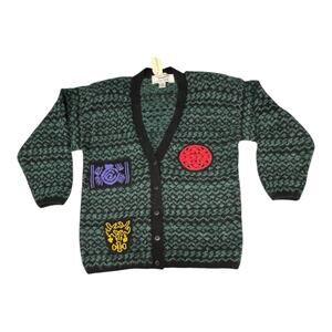 NWT Vintage 80s Kitty Hawk by Vivian Wang 2X Knit Tweed Geometric Cardigan Retro